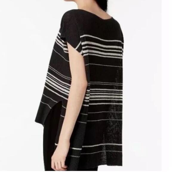 Eileen Fisher striped linen poncho sweater, womens large gray ivory organic knit - Picture 9 of 10